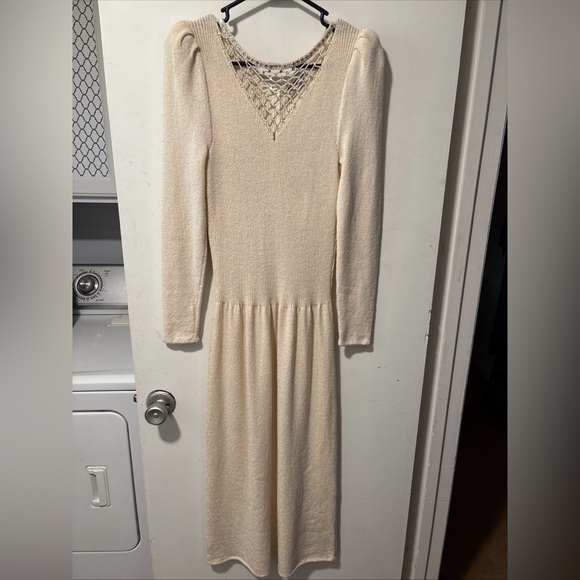 Vintage Pat Sandler for Wellmore Cream Rhinestone Knit Sweater Dress Stretch S M - Picture 1 of 9
